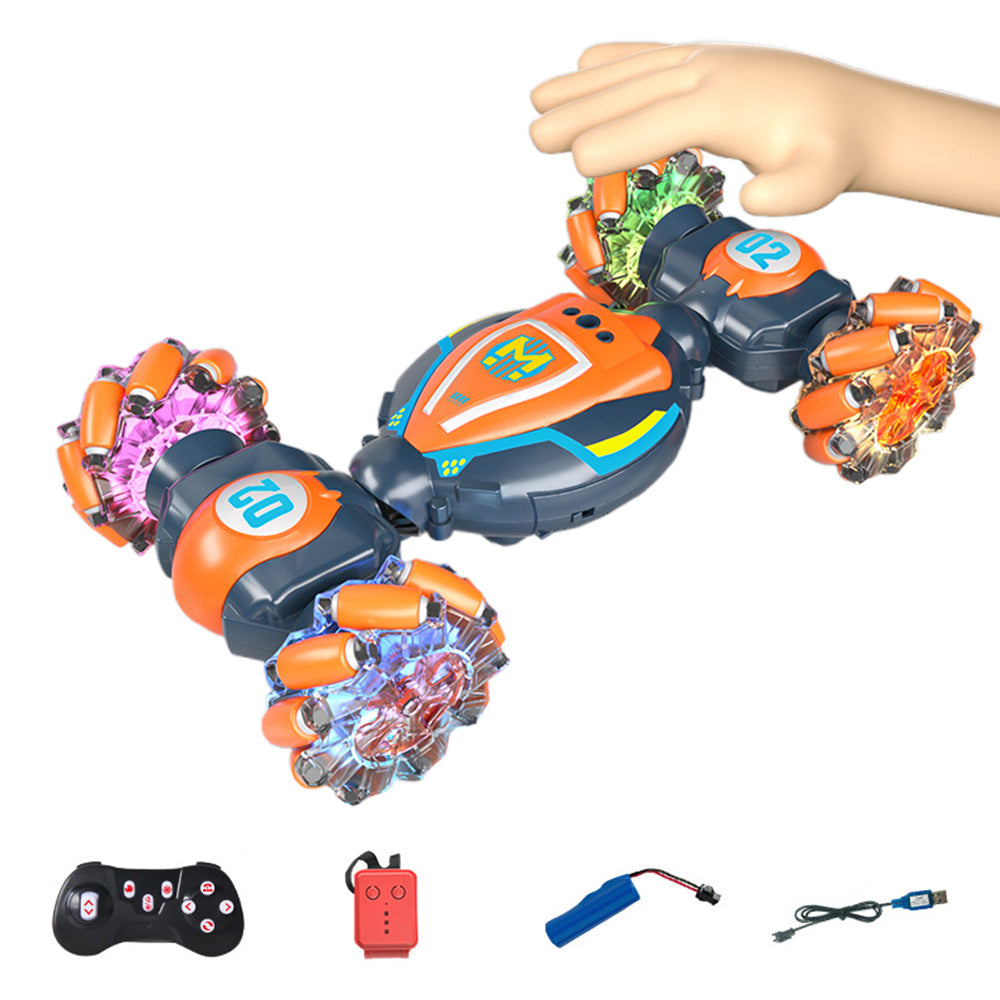 Gesture Sensing RC 4WD Twist Stunt Car Toy 2.4G Remote Control Rotating Car Toy with Lights Music Orange