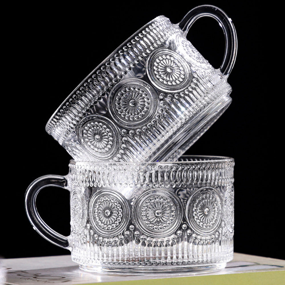 2PCS Vintage Embossed Coffee Mugs With Lid And Spoon For Tea Milk -Sunflower