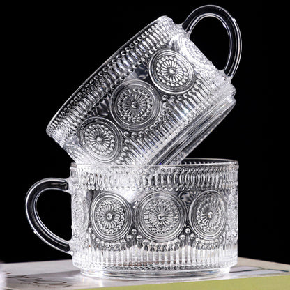 2PCS Vintage Embossed Coffee Mugs With Lid And Spoon For Tea Milk -Sunflower