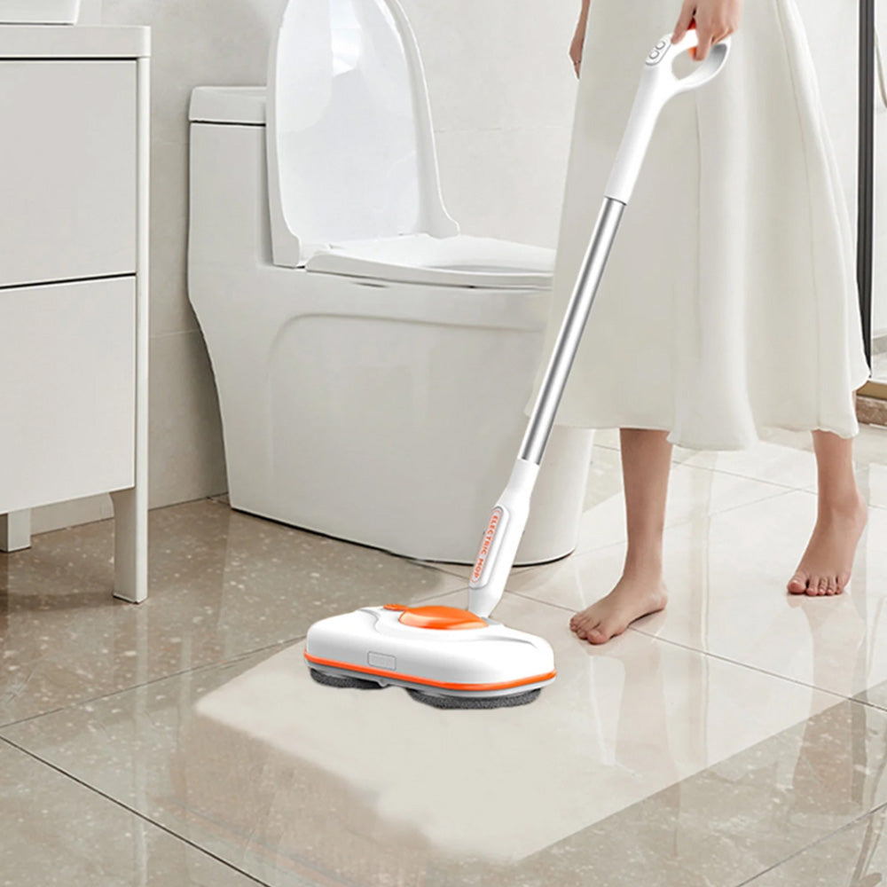 Cordless Electric Spin Mop with LED Light & 750ML Water Sprayer White