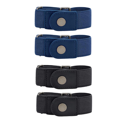 2Pcs Elastic Side Buckle Belt for Jeans Pants Unisex Adults Adjustable Waistband Stretch-Black