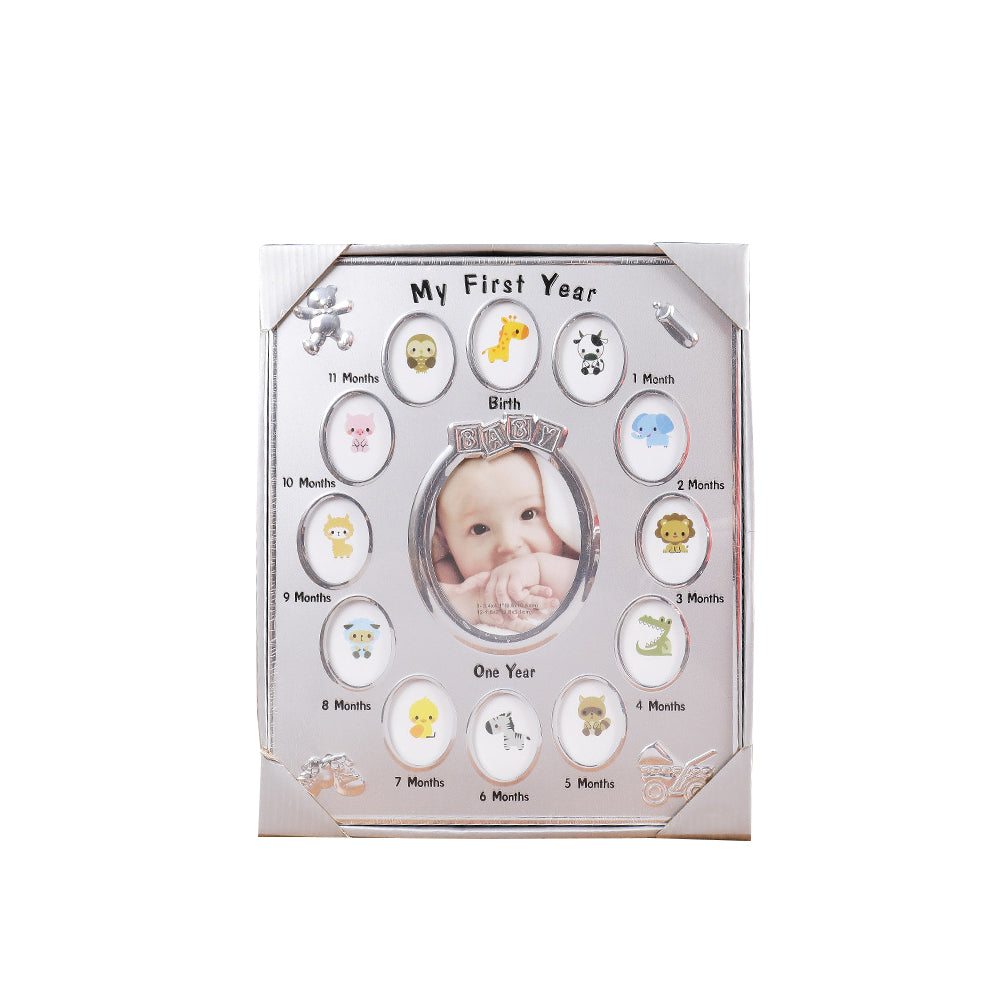 Baby's First Year Picture Photo Frame Newborn Baby Shower Gift Silver