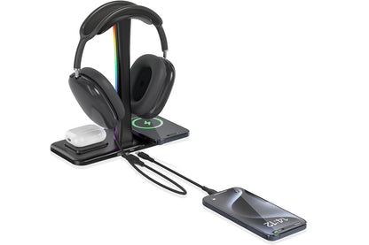 Headphone Stand with Wireless Charger Gaming Headset Stand with RGB Light for Airpod Pro iPhone Samsung -Black