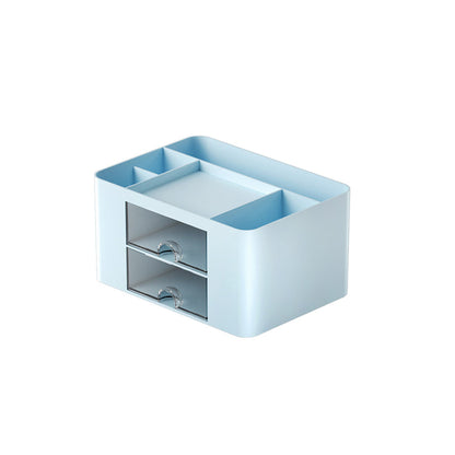 Multi-Functional Pen Organizer with 2 Drawer Office Art Supplies Holder for Desk Blue