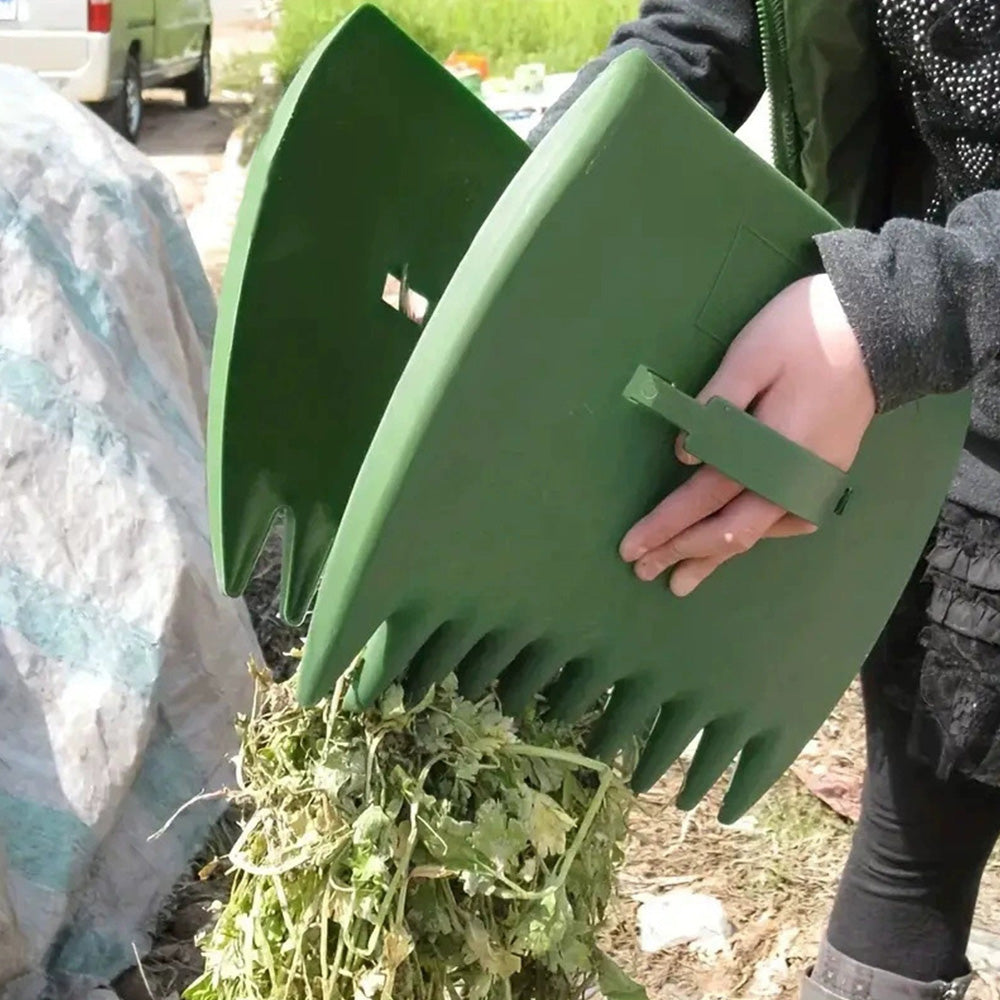 Pair of Leaf Grass Scoops Hand Pickup Garden Rakes Army Green