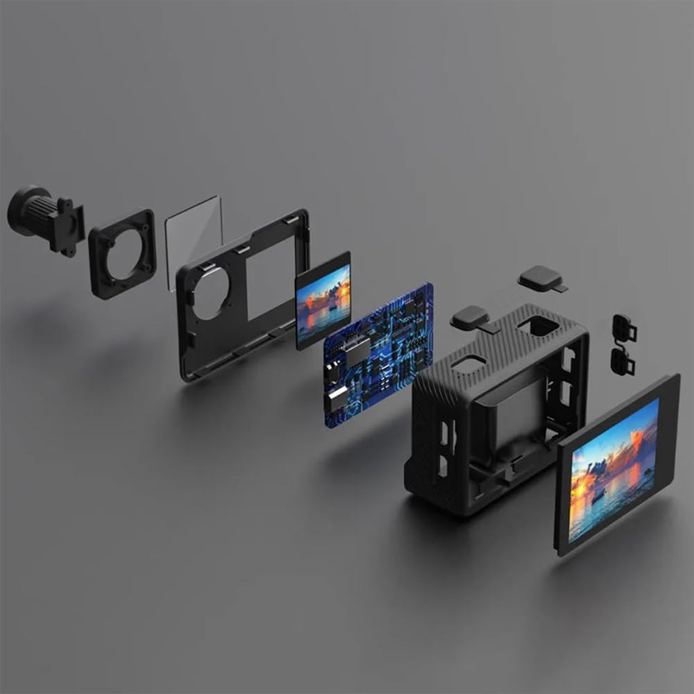 5K 30FPS Action Camera with Waterproof Case Dual Screens and EIS Stabilization