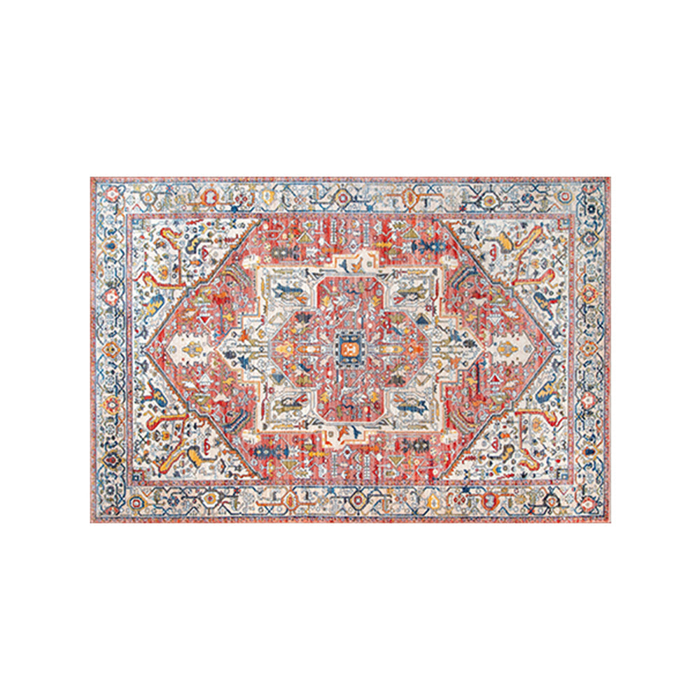 Rectangle Retro Area Rug Printed Floor Mat Non-Slip Red