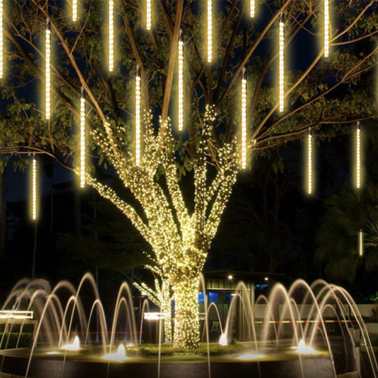 LED Meteor Shower Raindrop String Lights Solar Powered for Outdoor Decorations Warm White