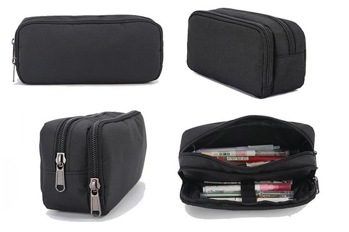 Large Capacity Pencil Case Pen Bag Organizer School Office Cosmetic Stationery Storage -Black