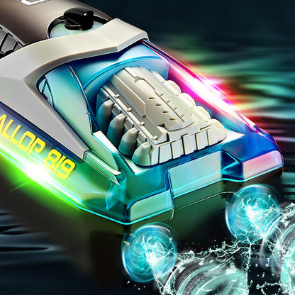 Remote Control Boat with Color LED Lights for Pool Lake - Green