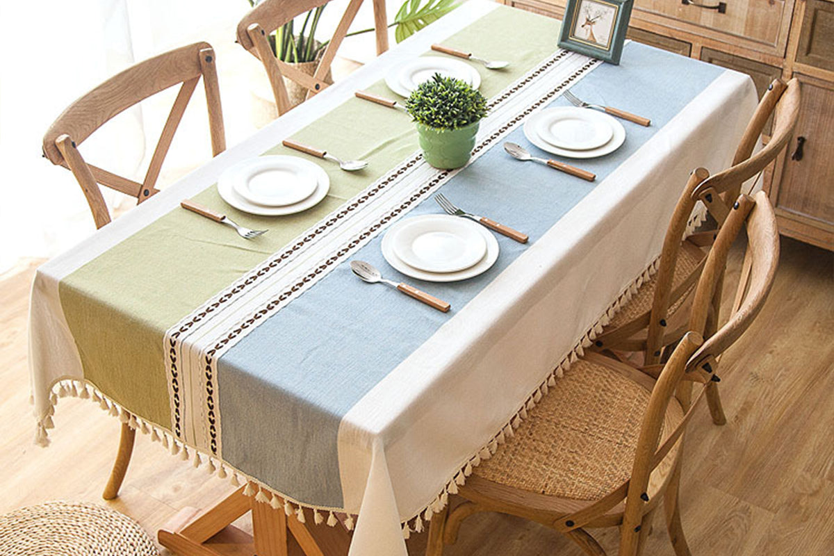 Square Linen Fabric Table Cloth-Washable With Dust-Proof Wrinkle Resistant Table Cover-Green