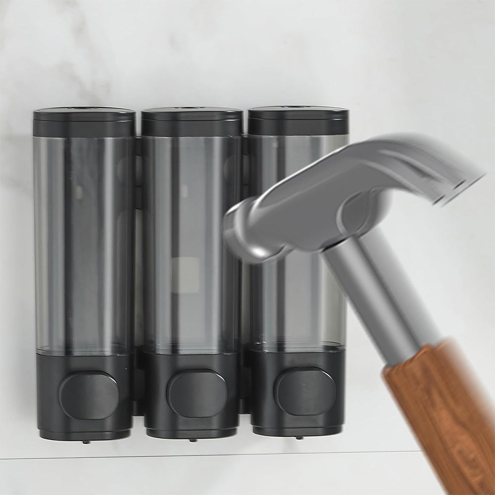 No-Drill Wall-Mounted Triple Soap Dispenser for Bathroom Shampoo Conditioner