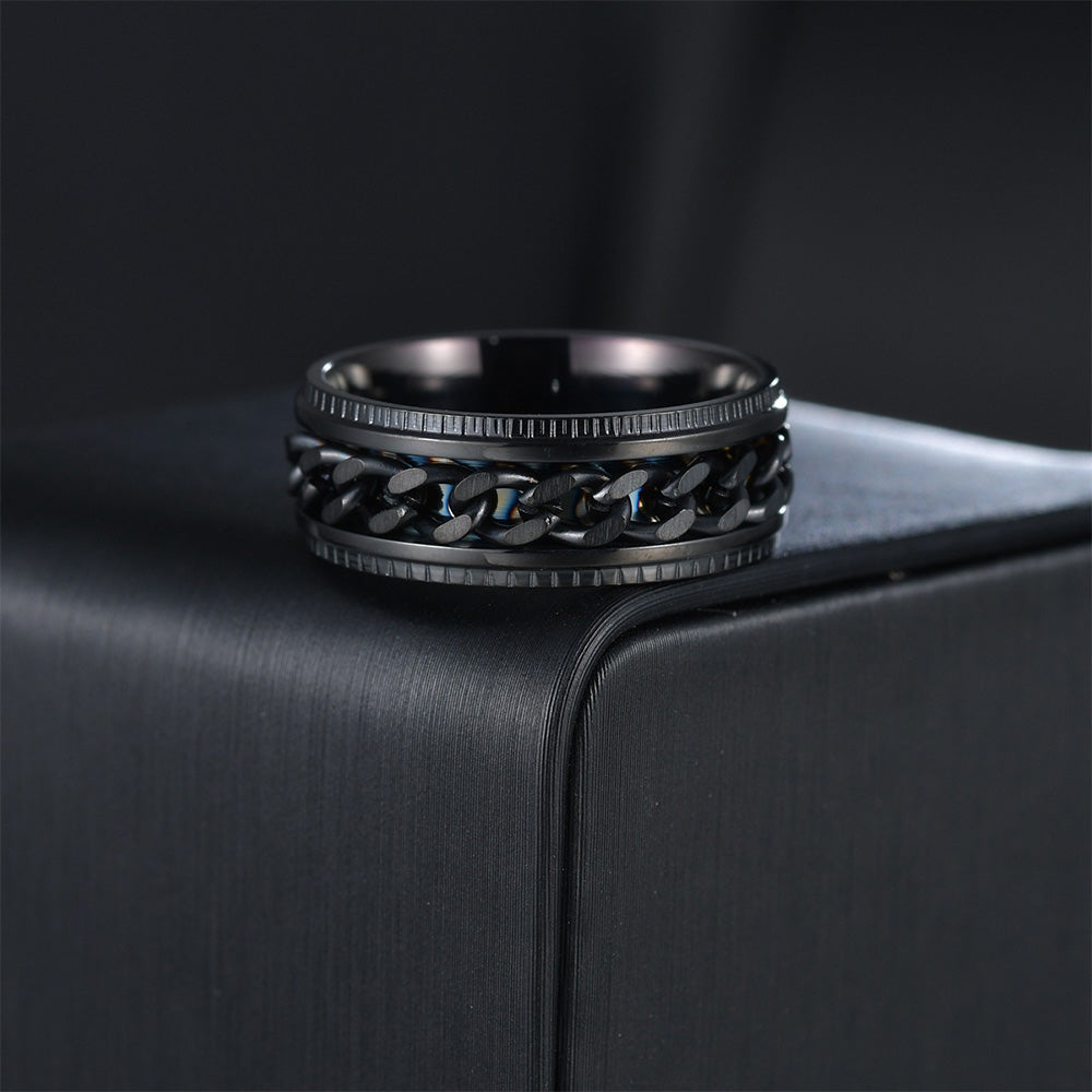 Fidget Spinner Ring for Anxiety Relief Stainless Steel for Adults & Teens Black