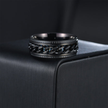 Fidget Spinner Ring for Anxiety Relief Stainless Steel for Adults & Teens Black