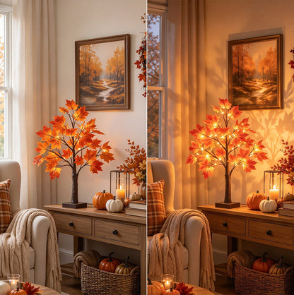 24 LED Lighted Artificial Maple Tree Thanksgiving Table Decor