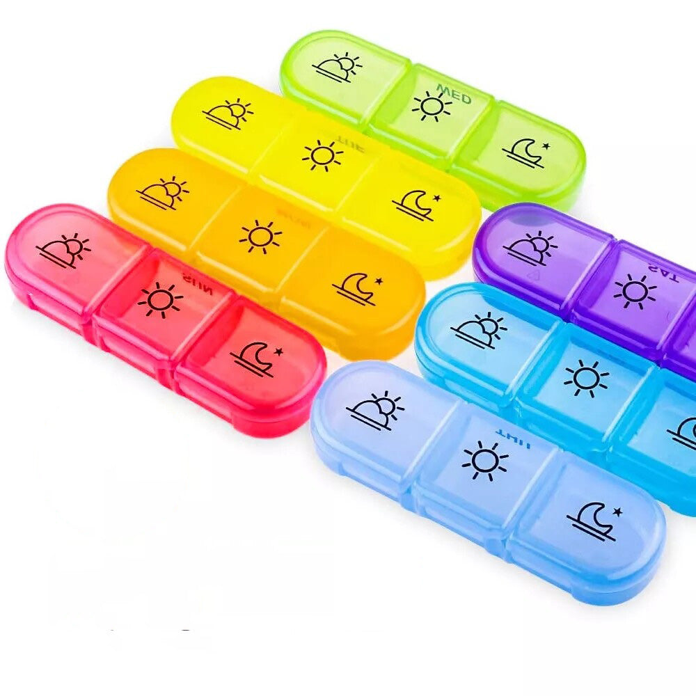 Weekly Pill Box Organizer 7 Days Tablet Storage Dispenser With One Side Large Openings-Clear