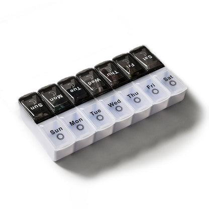 Pill Box Organiser 7-Day Weekly for AM PM Day Night Pill Case with 14 Compartments Black and White