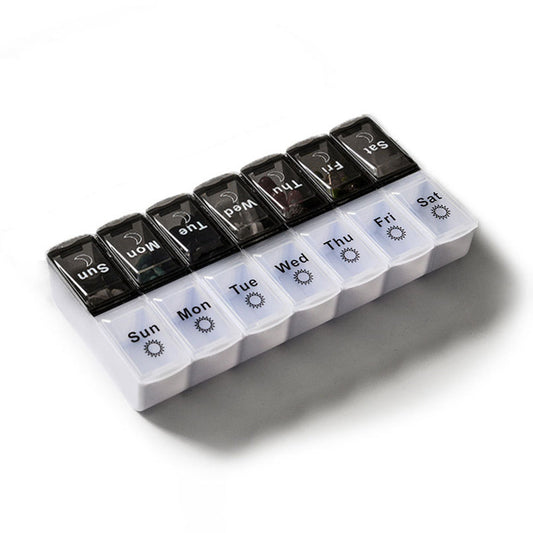 Pill Box Organiser 7-Day Weekly for AM PM Day Night Pill Case with 14 Compartments Black and White