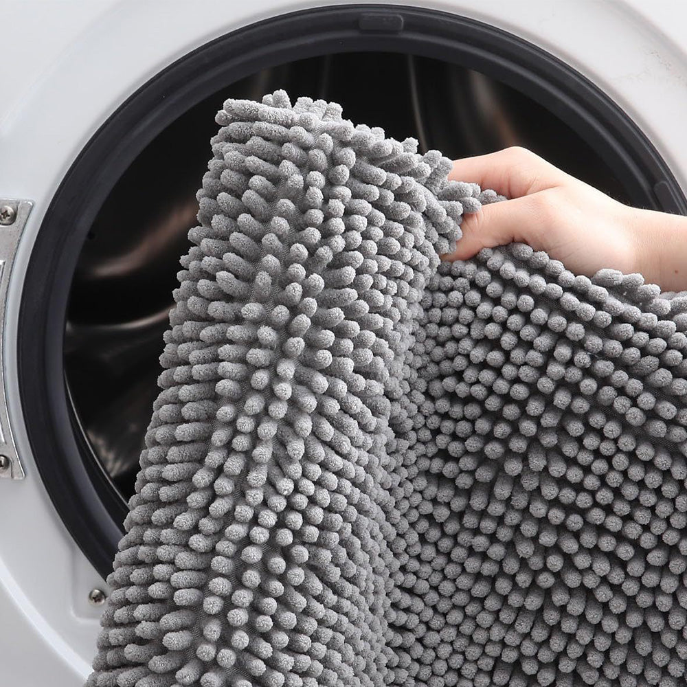 Soft Chenille Bath Mat with Rounded Corners, Absorbent & Non-Slip Rug