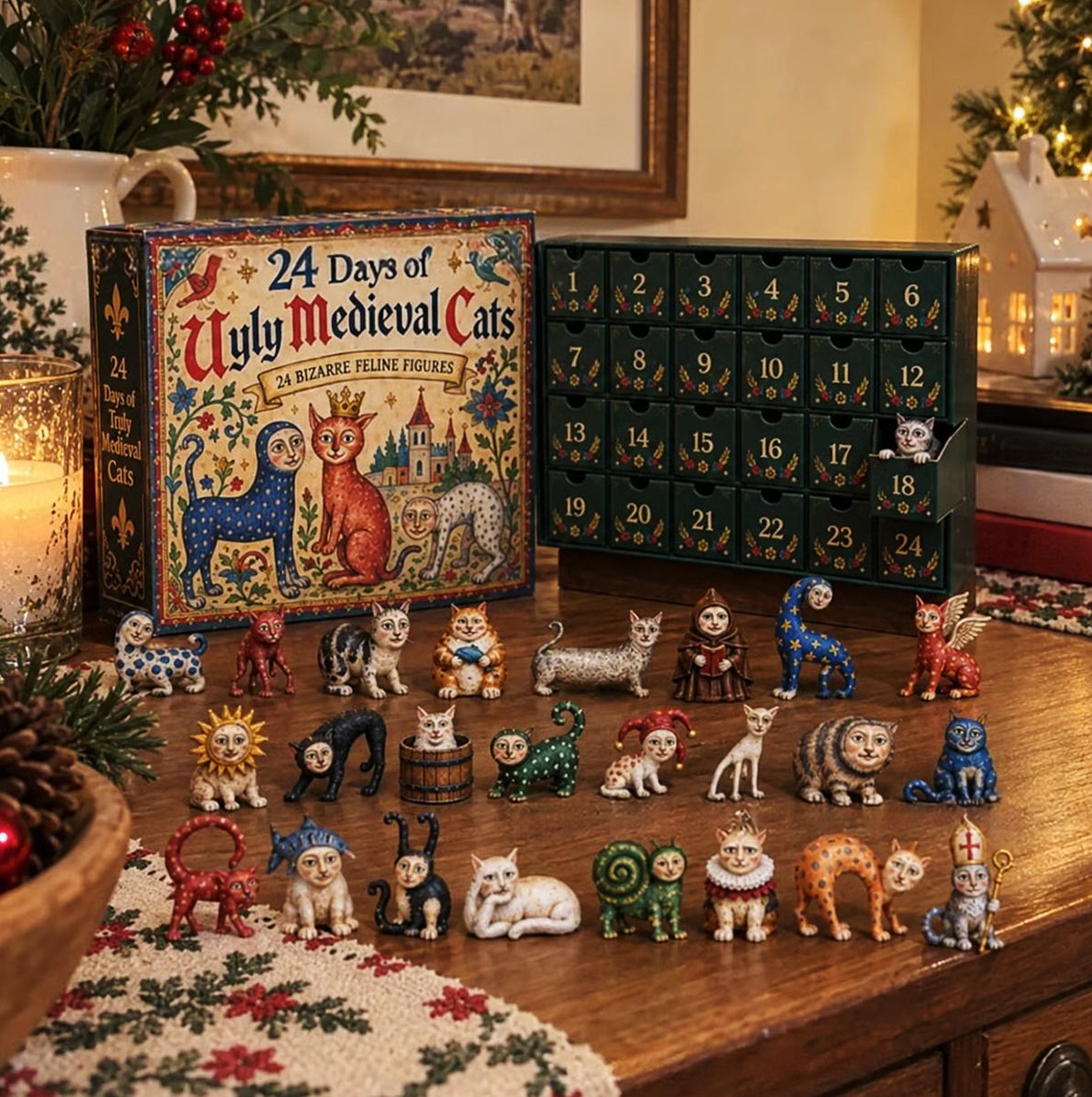 Medieval Cat 24 Day Christmas Advent Calendar with 3D Cat Figures for Adults
