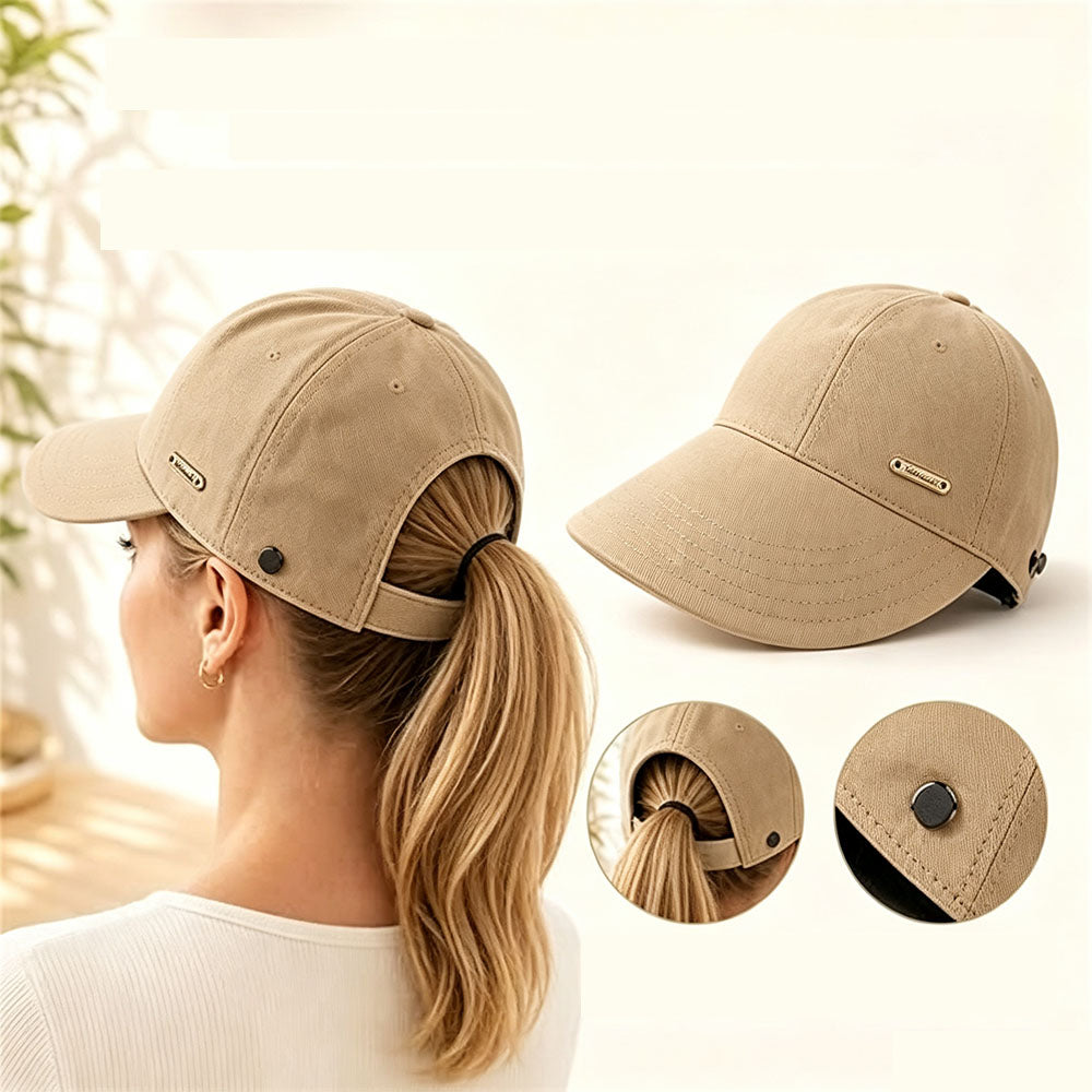 Wide Brim Quick Dry Sun Hat with Ponytail Opening and Hook - Khaki