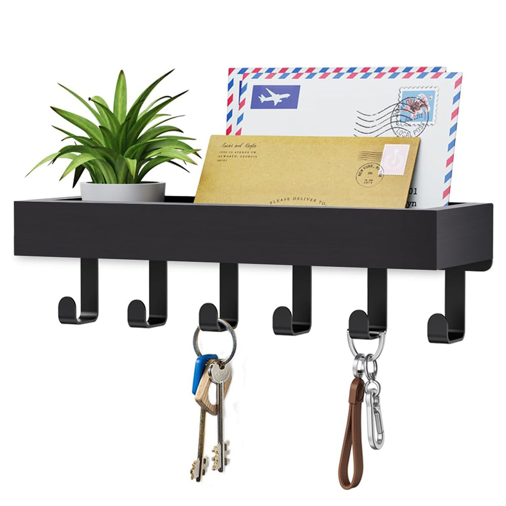 Wall Key Holder with Shelf Wooden Key Rack for Entryway Home-Black