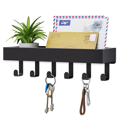 Wall Key Holder with Shelf Wooden Key Rack for Entryway Home-Black