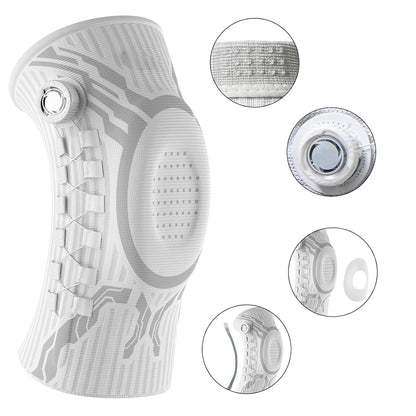 Knee Brace with Dial Adjustment System and Spring Support Strips-White