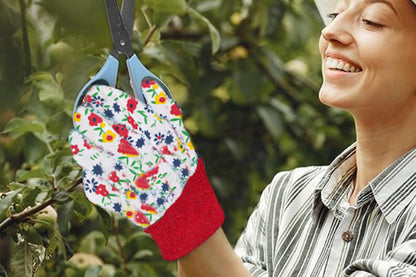 Polyester Floral Gardening Gloves Soft Breathable Yard Work Glove-Red