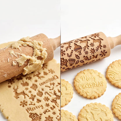 Christmas Engraved Rolling Pin Engineered Wood Cookie Rolling Pin - Elk