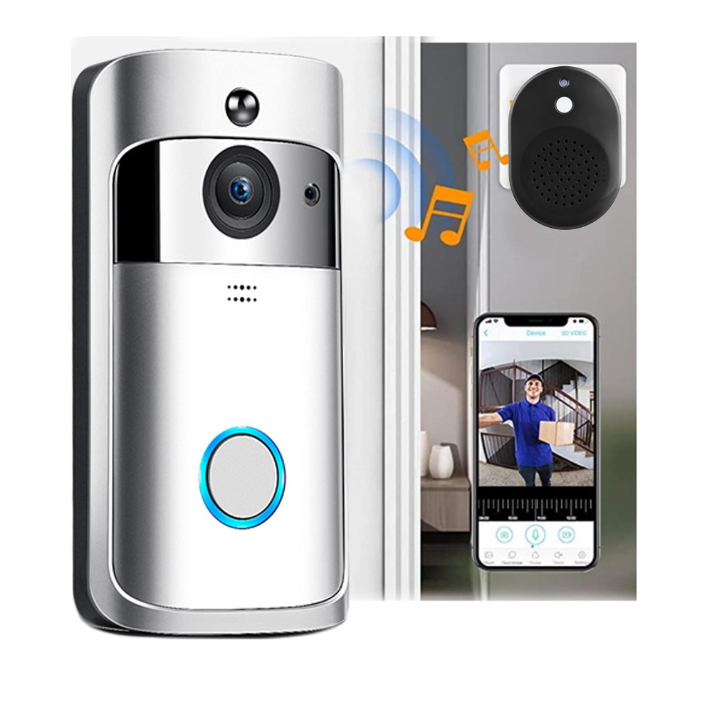 Wireless WiFi Video Doorbell with Smart Intercom and Security Camera-Silver