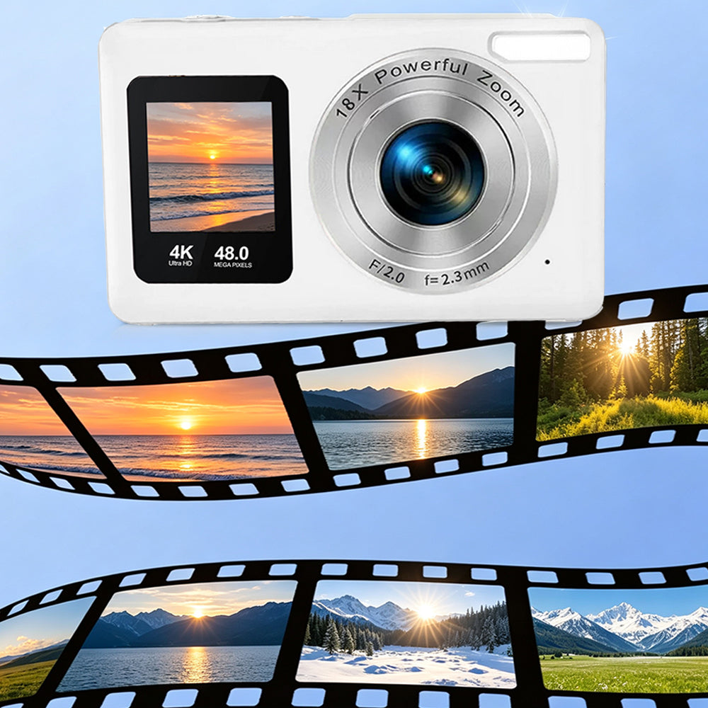 4K Digital Camera Dual Screen Selfie Camera for Vlogging - White
