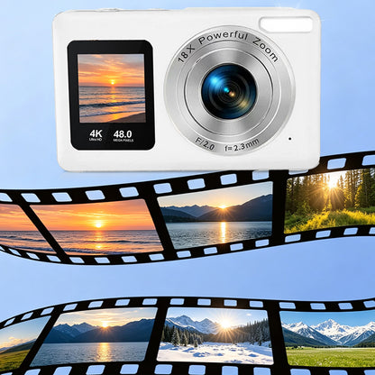4K Digital Camera Dual Screen Selfie Camera for Vlogging - White