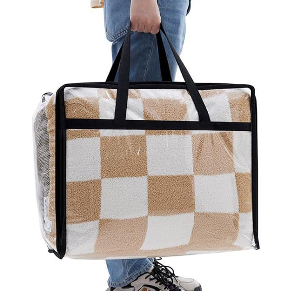 3Pcs 60L Clear Clothes Storage Bags Foldable Moving Bags with Zipper for Bedding Duvet Blanket