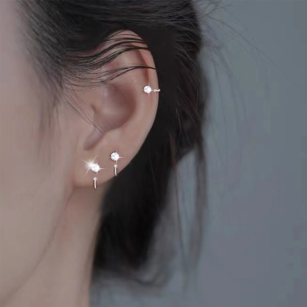 Half Hoop Earrings Lightweight Sterling Silver Stud Earrings
