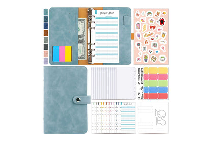 A6 Budget Binder With 12Pcs Zipper Envelopes Money Organizer For Cash Budget Binder-Light Blue