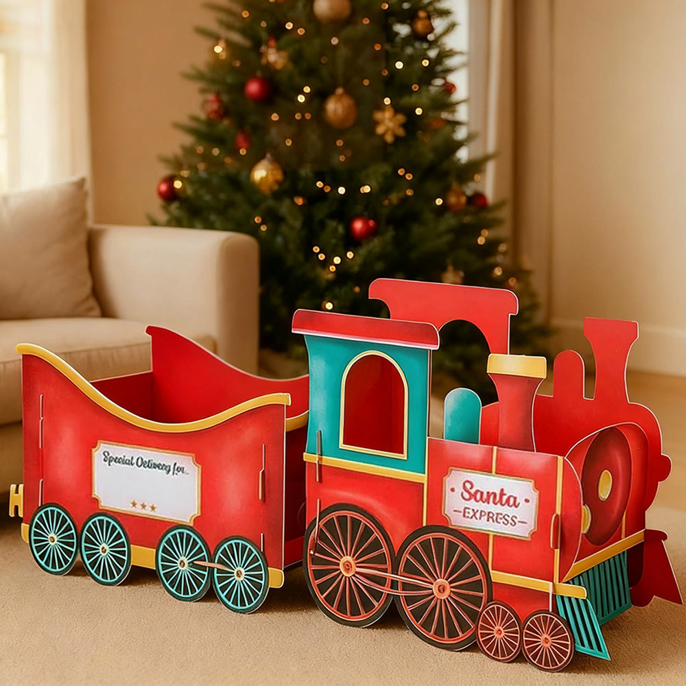 Santa Gift Train Christmas Cardboard Gift Box ¨C Present Holder Home Decoration Style 1
