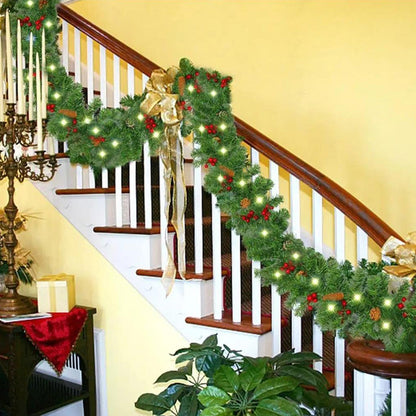 270cm Christmas Garland with Warm White LED Lights for Fireplace Porch & Outdoor Home Decor