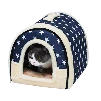 Pet Dog House Kennel Soft Bed Cave Cat Puppy Warm Cushion Blue