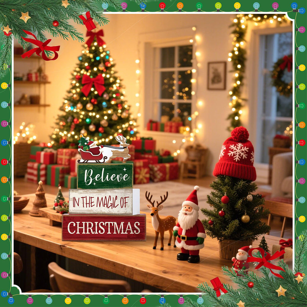 Christmas Table Decorations Stacked Block Rustic Farmhouse Block Sign