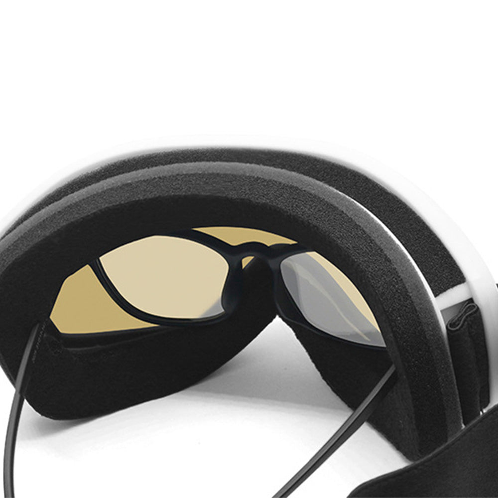 OTG Anti Fog Ski Goggles  UV400 Protection Anti Fog Lens White Frame and Silver Mirrored Lens