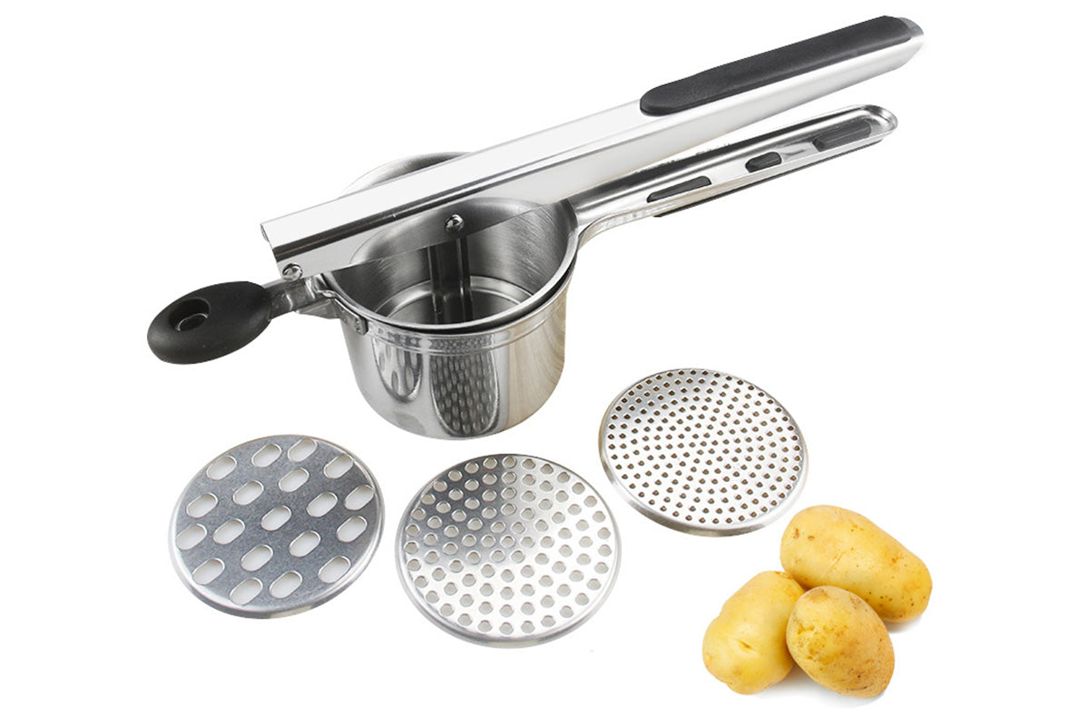 3-in-1 Stainless Steel Potato Ricer & Masher with 3 Interchangeable Discs