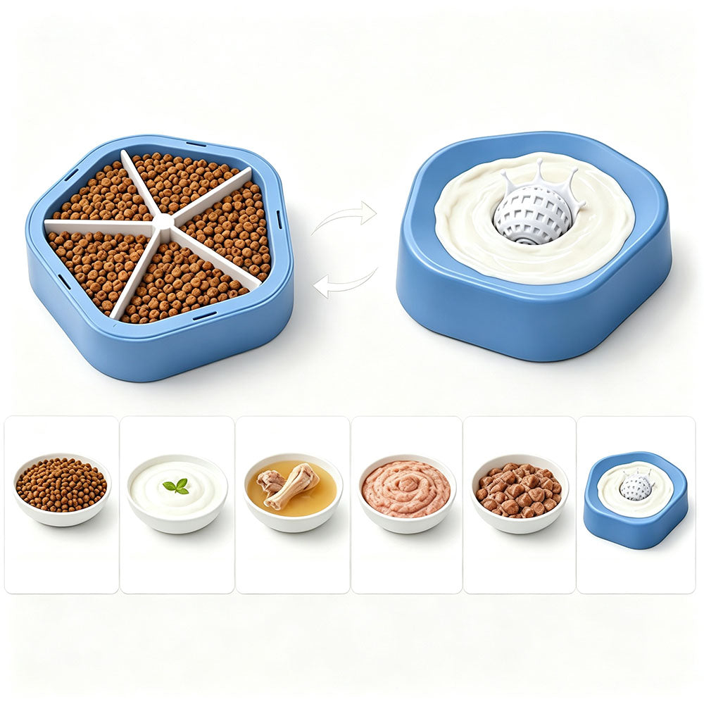 2 in 1 Removable Insert Slow Feeder Pet Bowl - Blue