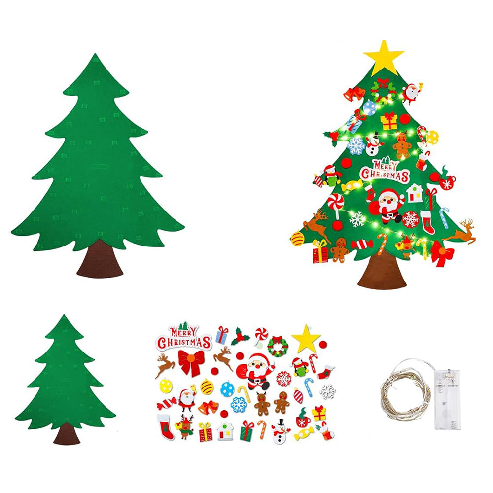 DIY Felt Christmas Tree Set ¨C 41 Ornaments with LED String Lights for Kids