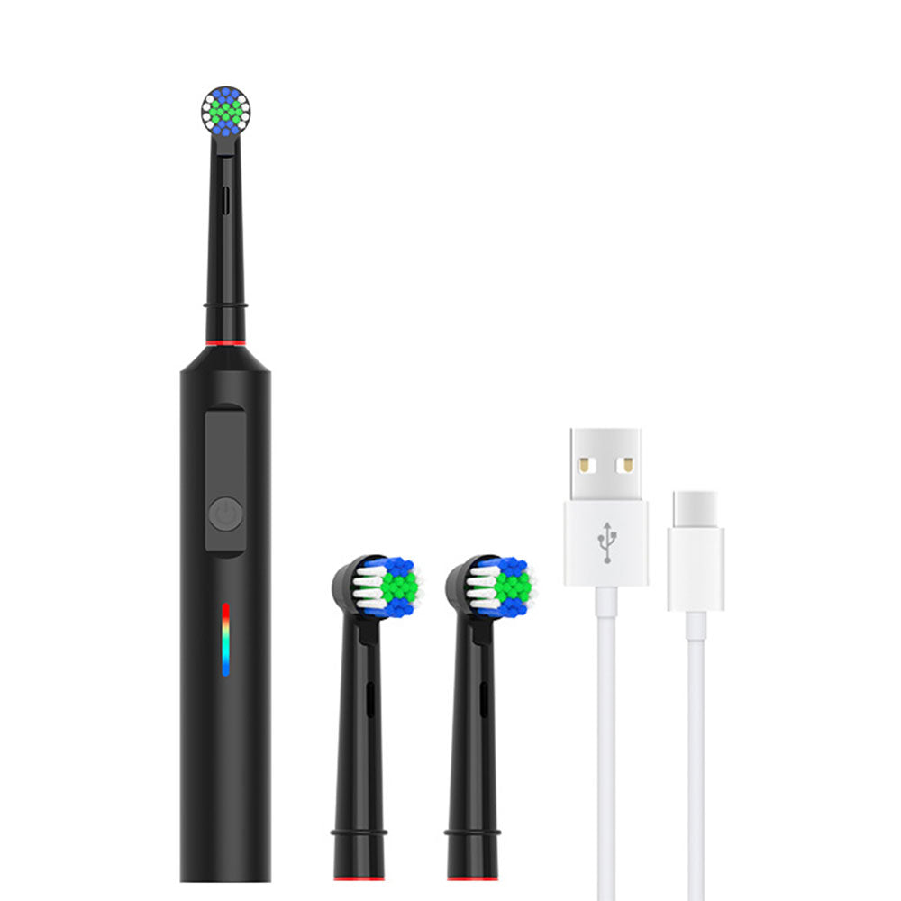 Rotary Electric Toothbrush 3 Modes Ultrasonic Toothbrush with Travel Case and 2 Replacement Brush Heads Black