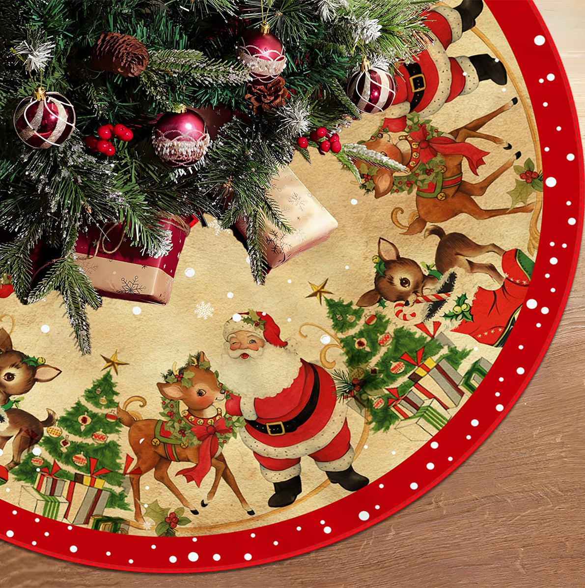 Christmas Tree Skirt Base Cover 120cm 150cm with Red Ties