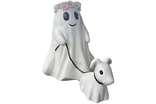 Halloween Ghost Walking Dog Statue Spooky Ghost Dog Halloween Figurine-Style 2