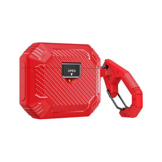 For Airpods Pro2nd Generation Magnetic Switch Case Shockproof Rugged Protective Cover with Keychain Red