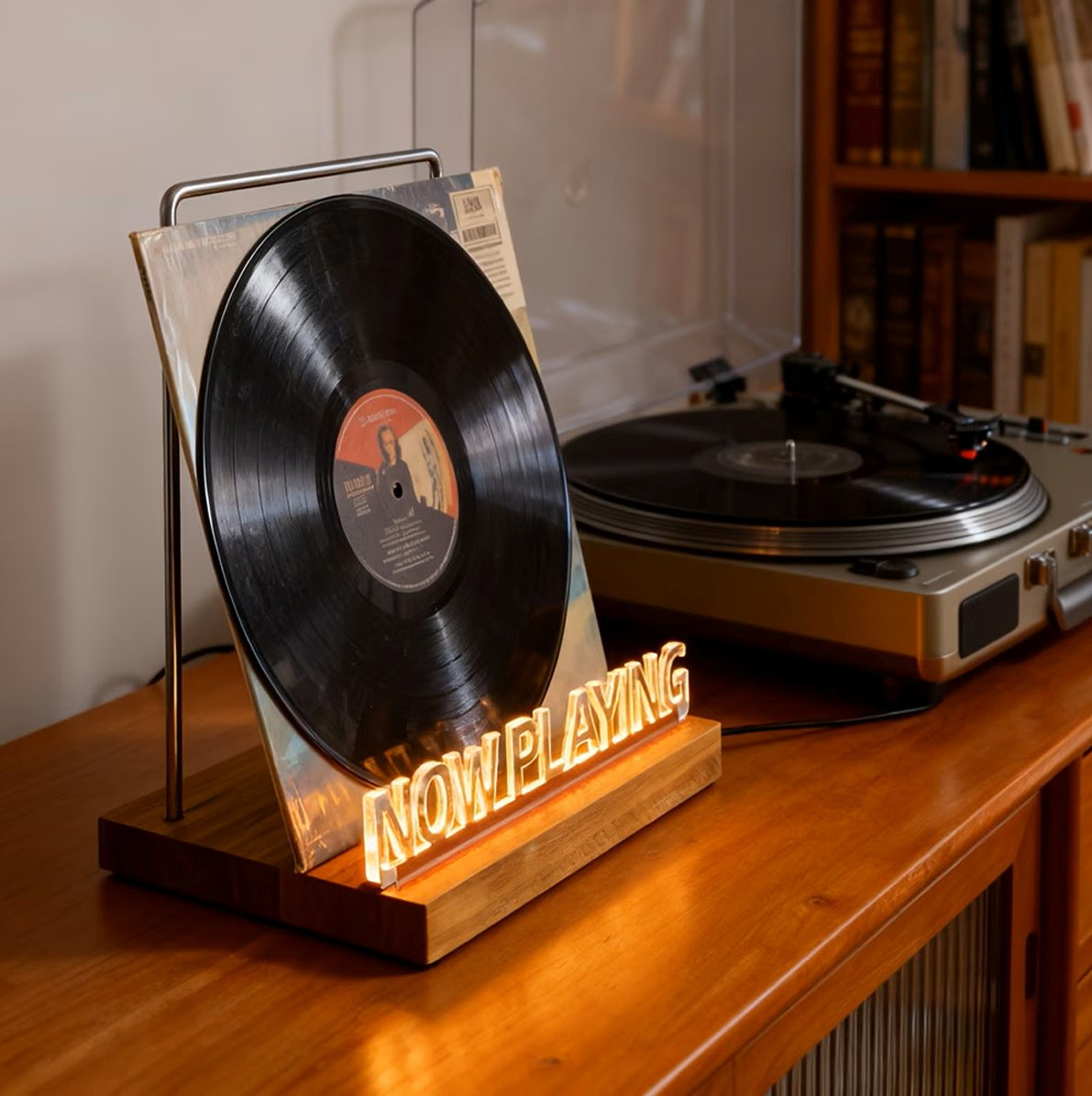 LED Now Playing Vinyl Record Storage and Display Stand with Light