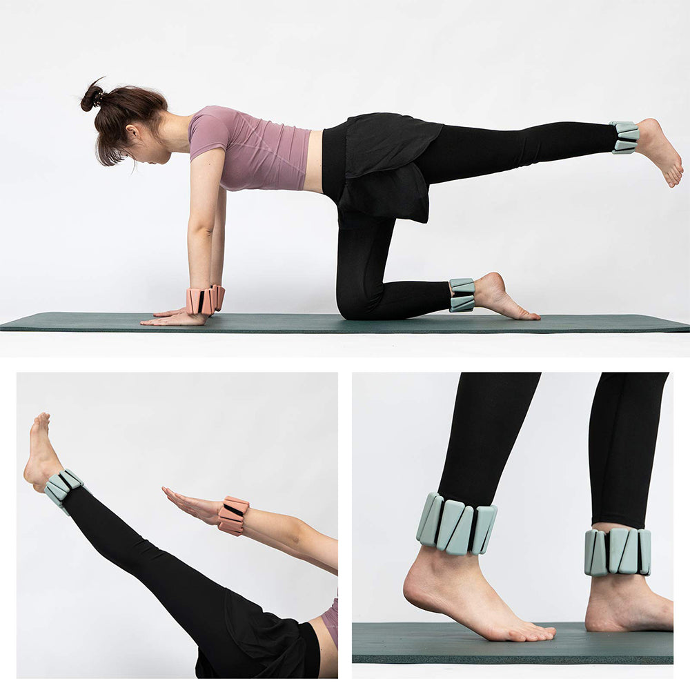 Pair of Wrist Ankle Weights Set Adjustable Wrist Bangles for Yoga Cardio Gym Green
